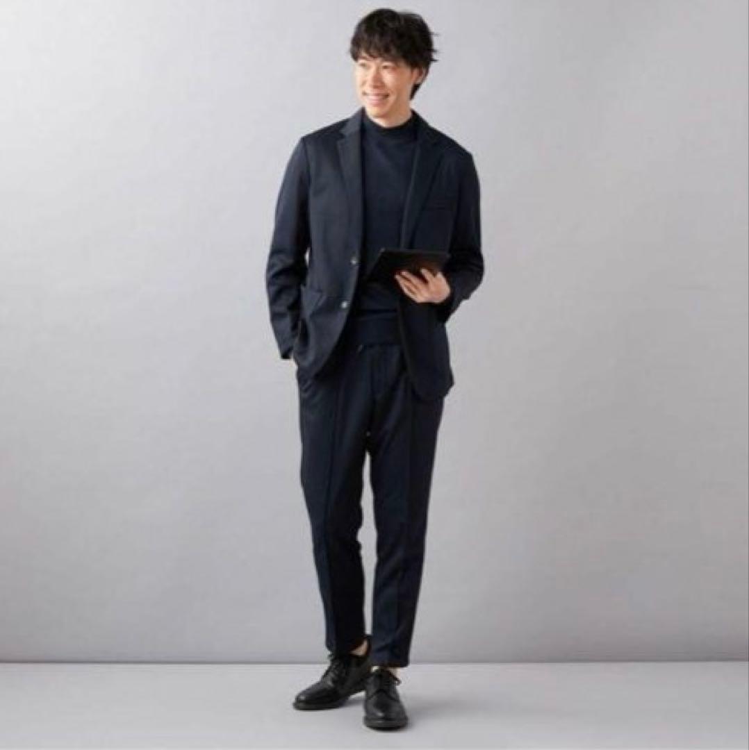 未使用タグ付【金のパジャマスーツ】プレミアムウールジャージセット 紺無地調　M