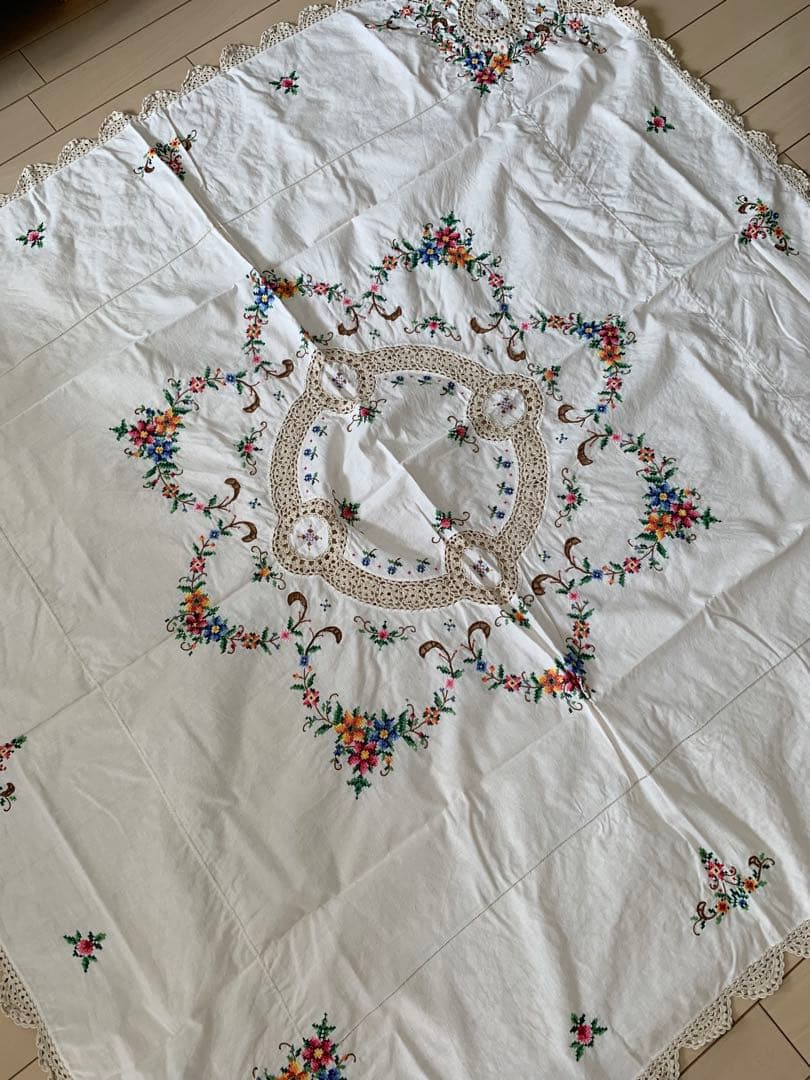 メイ(2枚まとめ)アンティーク　レースとクロスステッチ刺繍テープ ルクロス