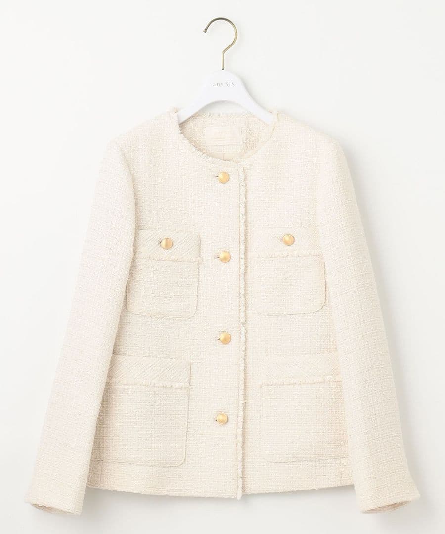 anysis ツイードノーカラーミドル ジャケット　アイボリー　サイズ3