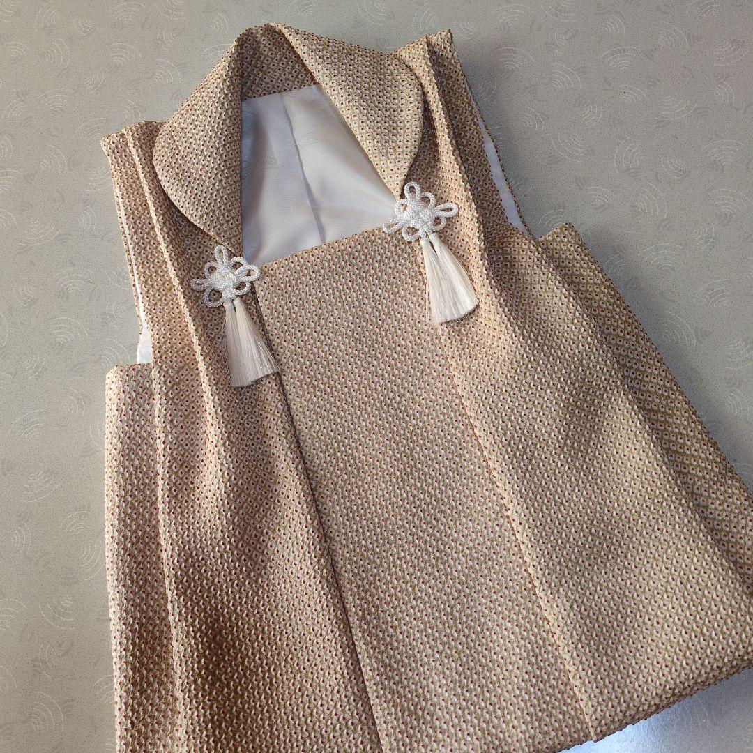 七五三３歳正絹総絞り手縫いの被布（ベージュ色）中綿無し