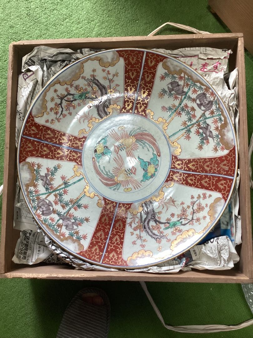 古伊万里江戸期　錦絵天保大皿幅約45.5cm 一枚、置物　古美術品