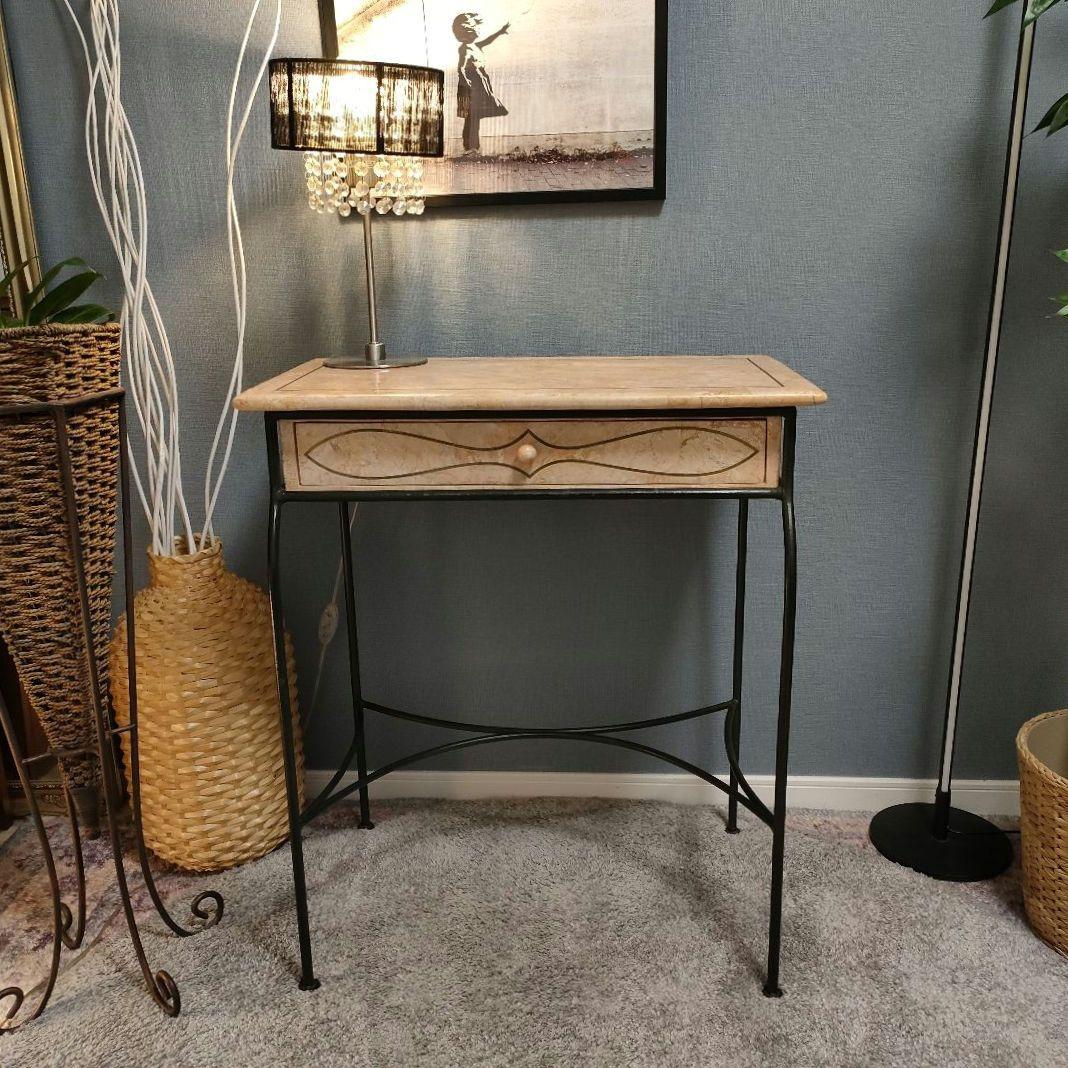 大理石調 西洋風コンソールデスク アイアンフレーム