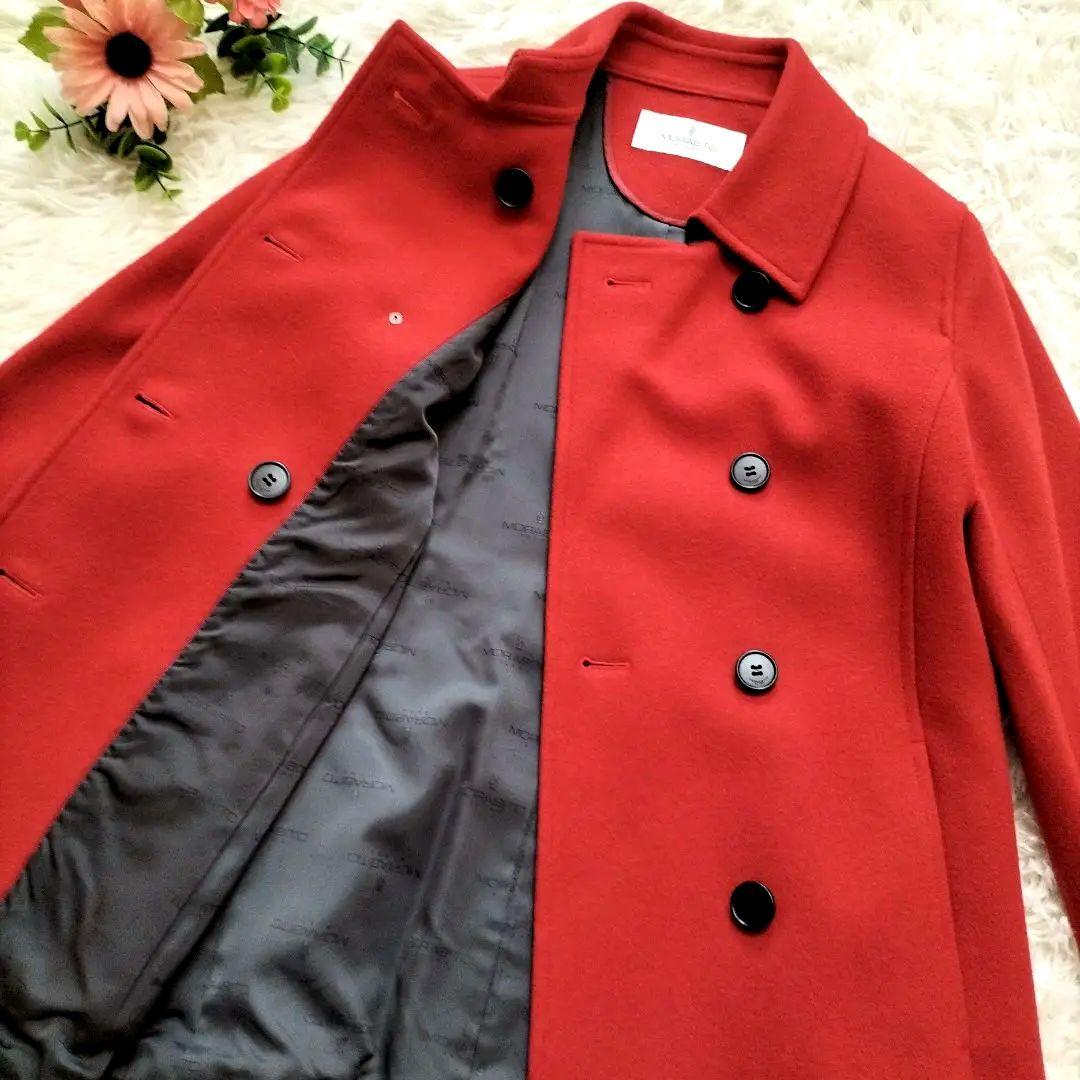 美品✨モラビト　ウール100%コート　ミドル丈　ピーコート　ダブル 　レッド　M