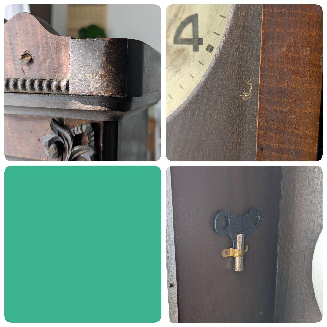 木製　アンティーク　昭和レトロ　柱時計　振り子時計　ゼンマイ式　壁掛け時計