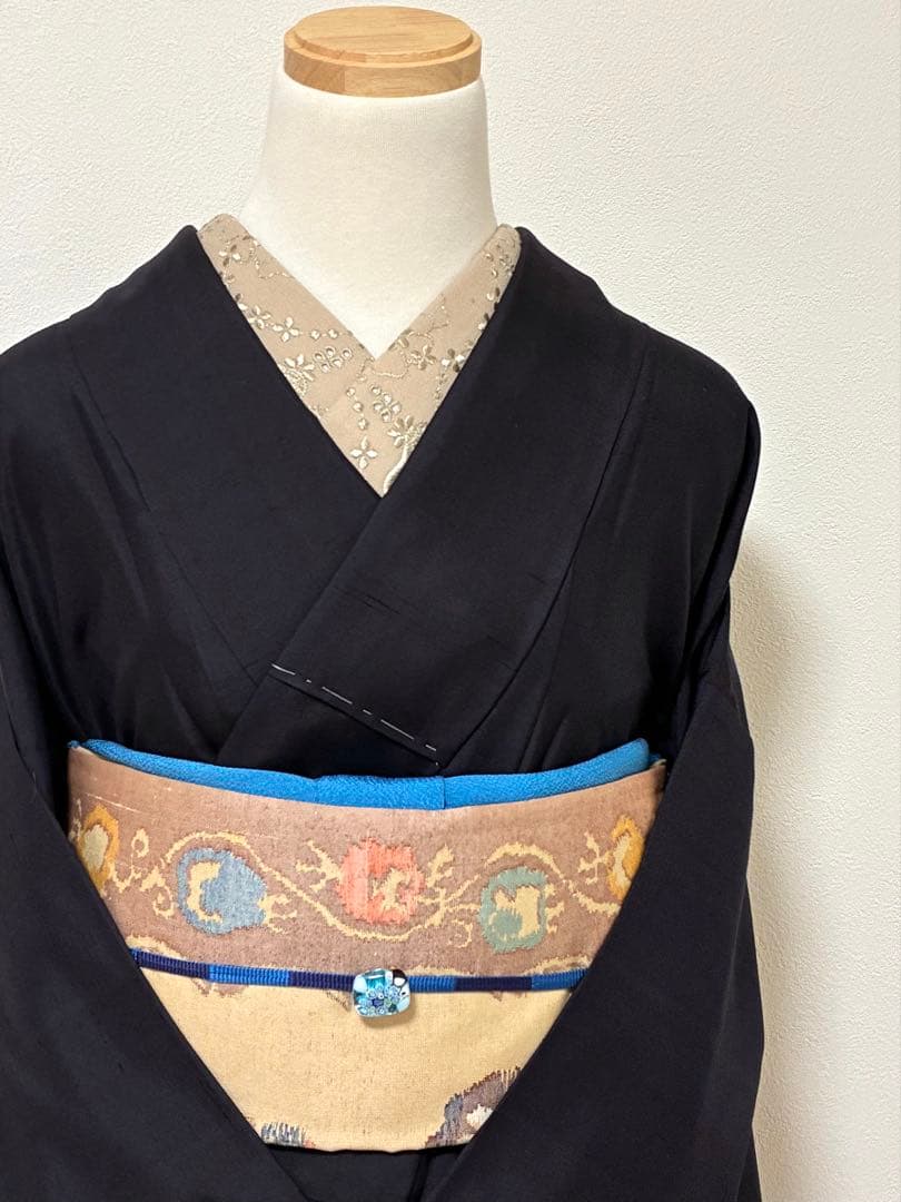 袷　紬　白山紬　色　裄66cm 正絹