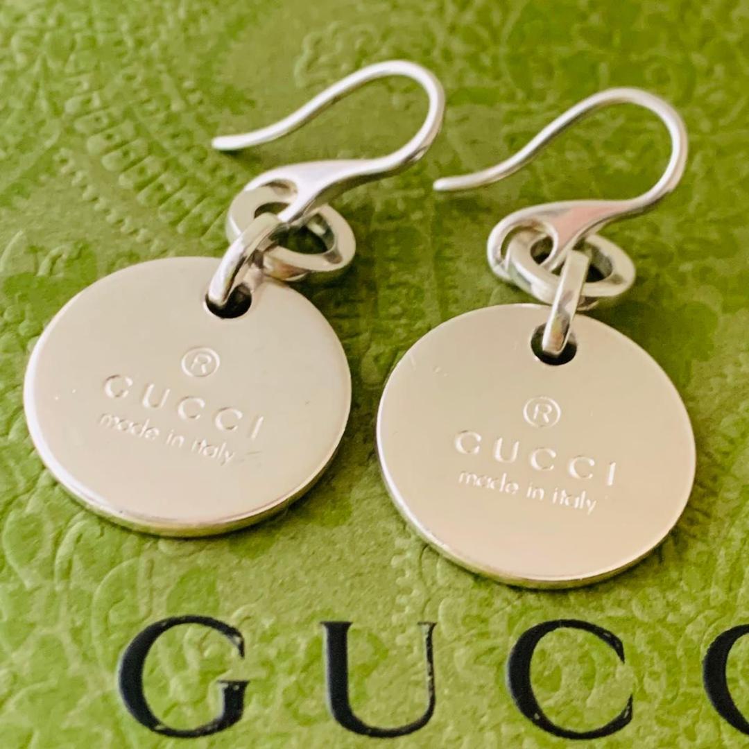 グッチ ラウンド  トレードマーク 925 シルバードロップ ピアス