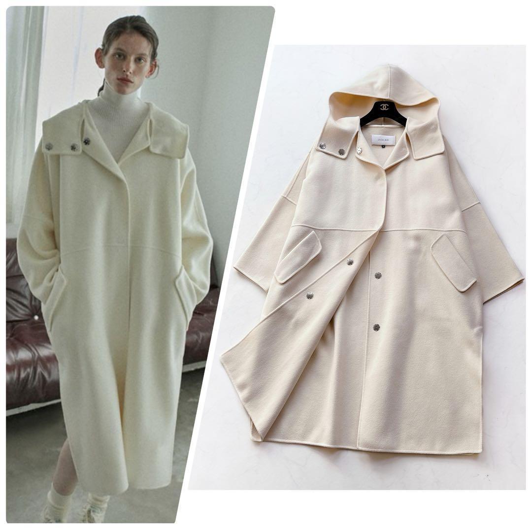 【ルシェルブルー】フーデット　ダブルフェイスコート　フードオーバーコート　36