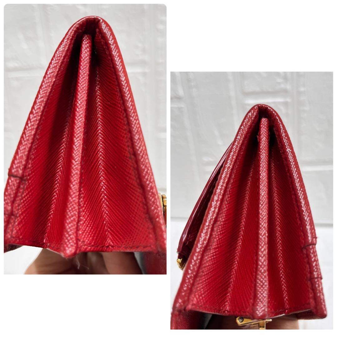 美品✨プラダ　フィオッコ　サフィアーノ　リボン　赤　カードケース付き