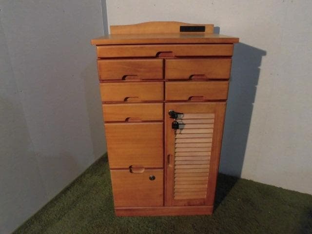 送料無料★新品大容量桐引出いっぱいルーバー扉電話FAX台・キャビネット鍵付