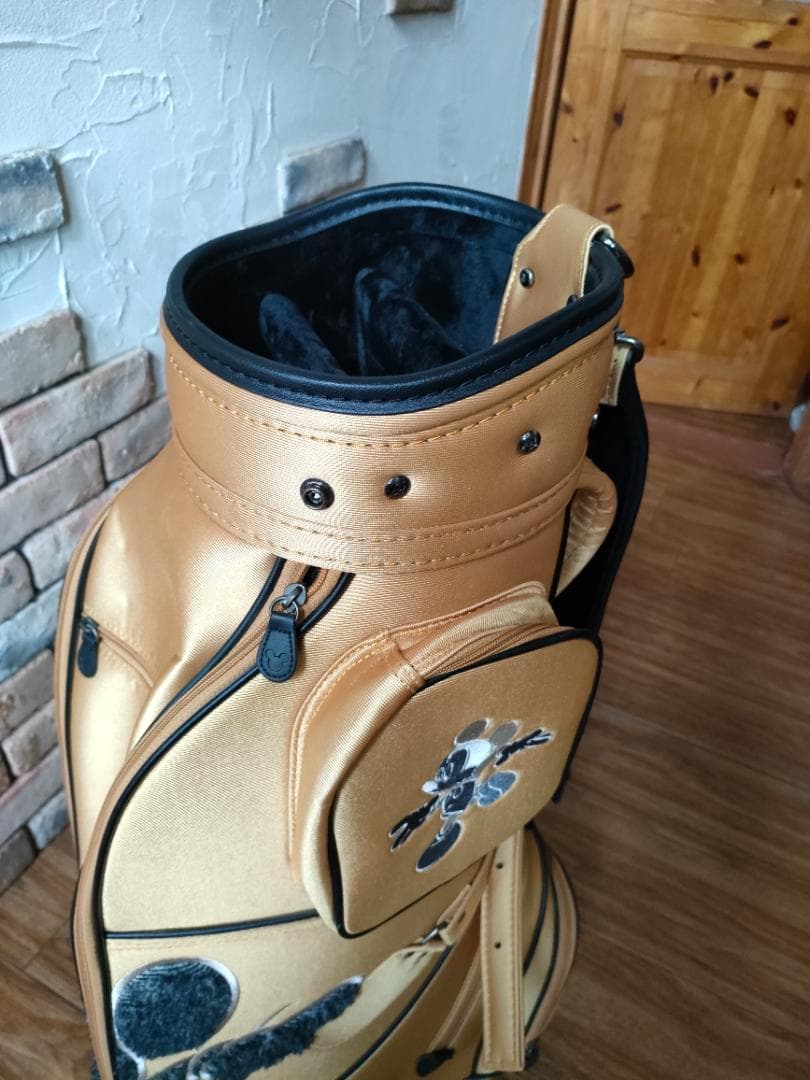 美品 ミッキー ディズニー キャディバッグ ゴールド Disney ゴルフバッグ