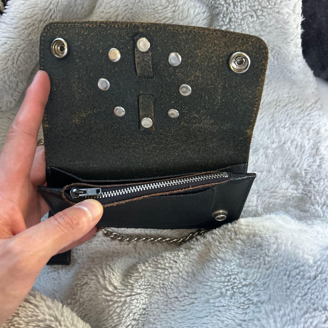 ハーレーダビッドソン スタッズ付き黒レザーウォレットチェーン