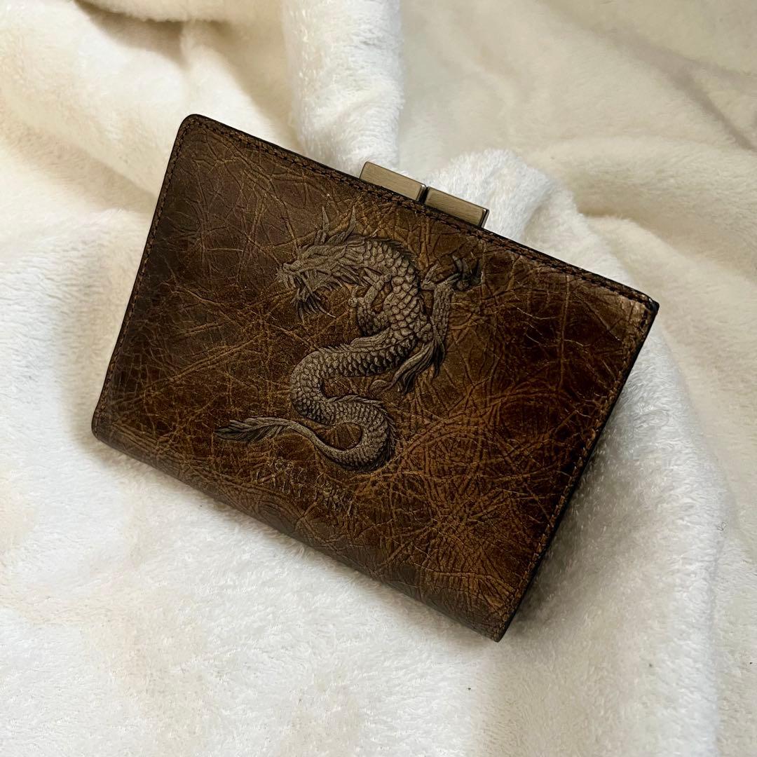 圧巻のデザイン　ジャンポールゴルチエ　二つ折り財布　レザー　ドラゴン　金