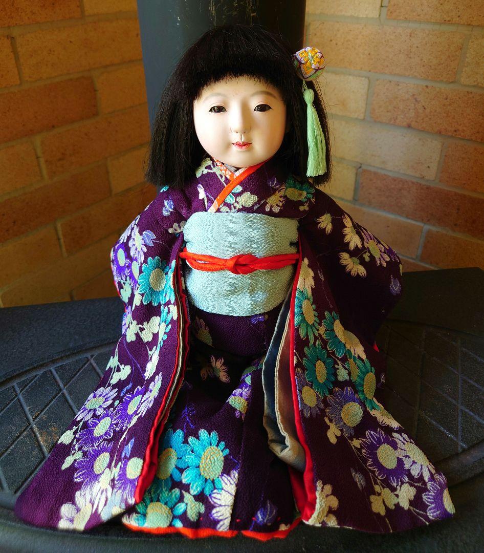 市松人形　小さな春水　昭和初期　10号　昭和初期　縮緬振袖　縮緬帯　アンティーク