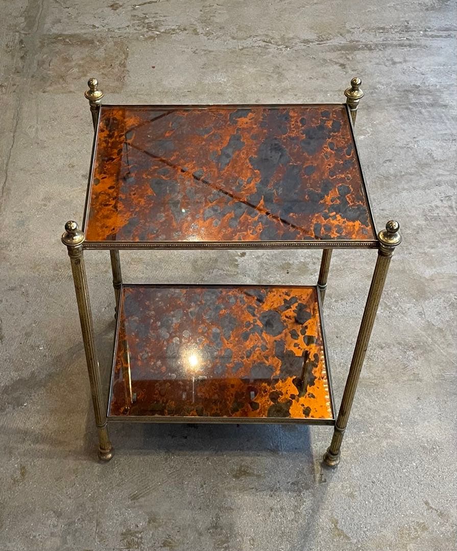 アンティーク　サイドテーブル　コーヒーテーブル　ナイトテーブル　錆柄ガラス