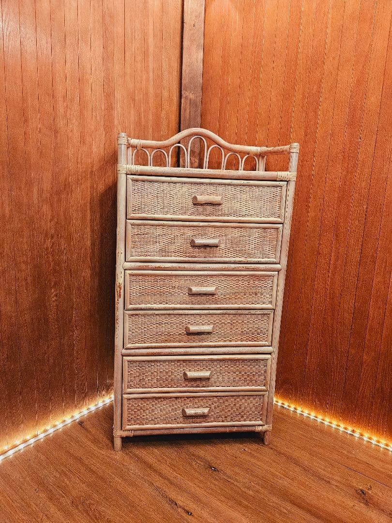 日本製 ラタンチェスト アンティーク加工 藤家具 ヴィンテージ 無垢材