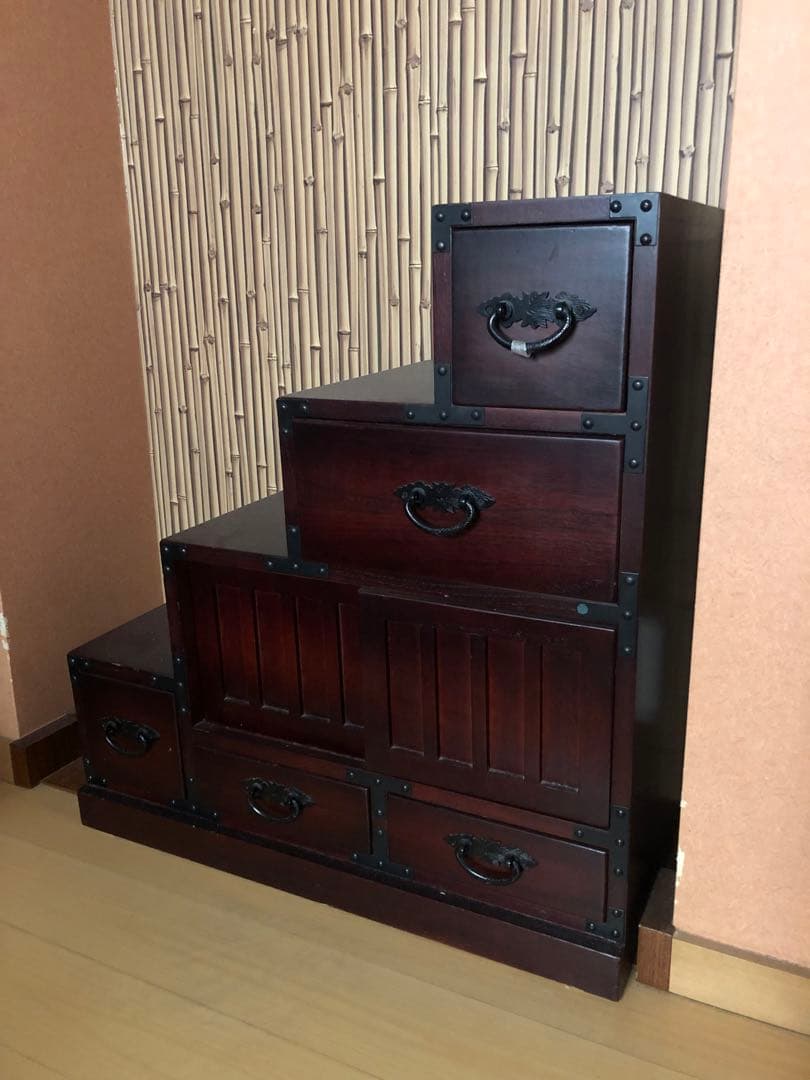 階段箪笥　和風家具　チェスト　収納棚　引取り限定