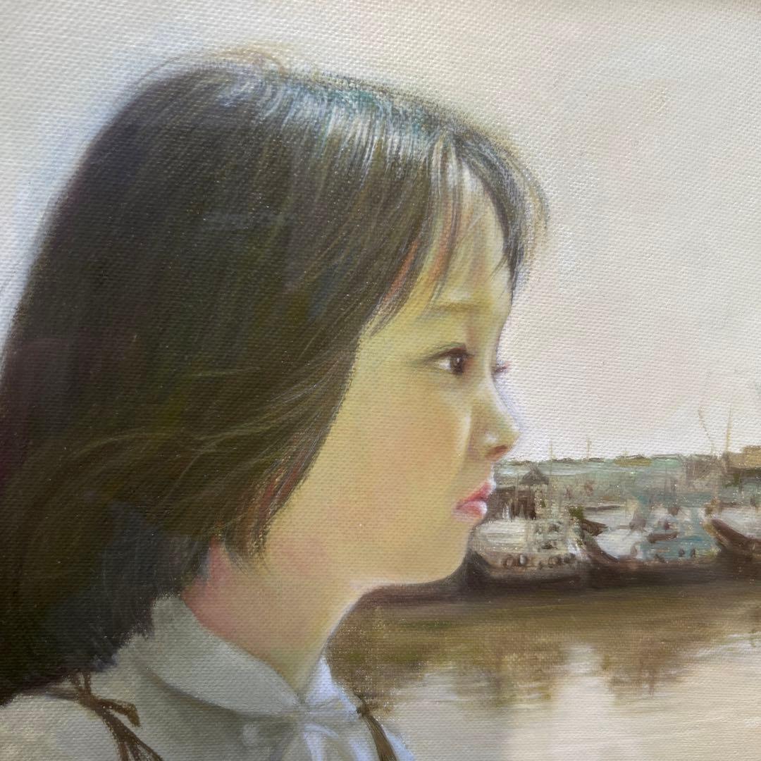 絵画　油彩画　少女　浅見純臣　「港の少女」