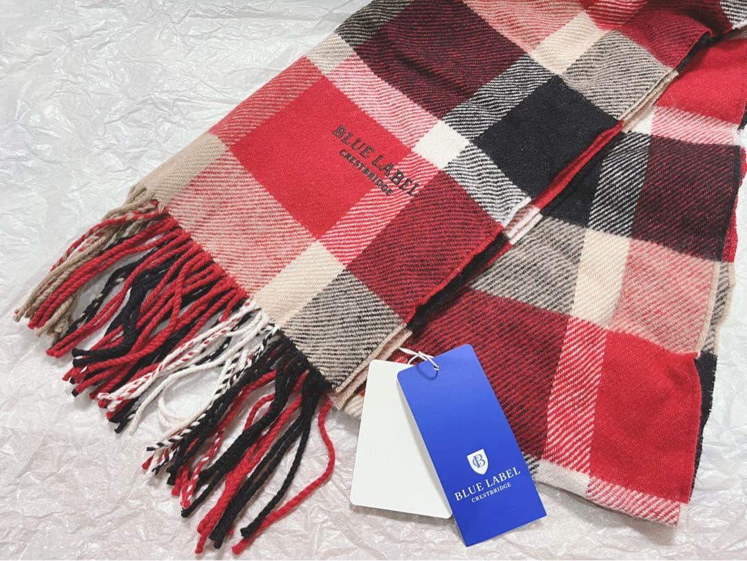 お取引中　新品未使用　Burberry赤チェックマフラー　カシミア混羊毛マフラー