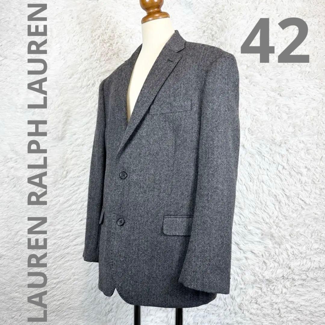 【美品】ローレンラルフローレン テーラードジャケット ヘリンボーン グレー 42