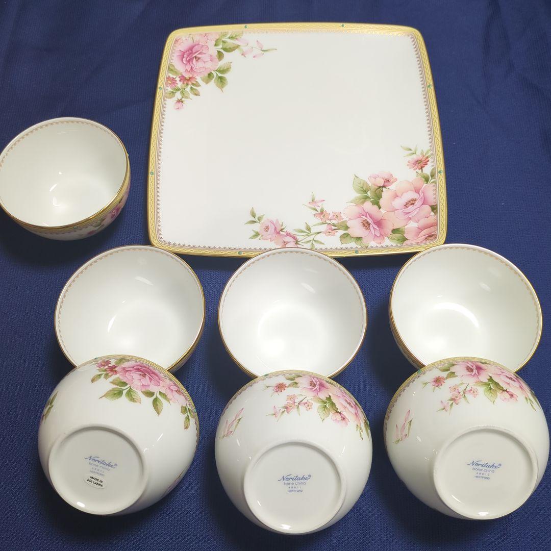ノリタケ ボウルと四角皿セット 花柄陶器食器