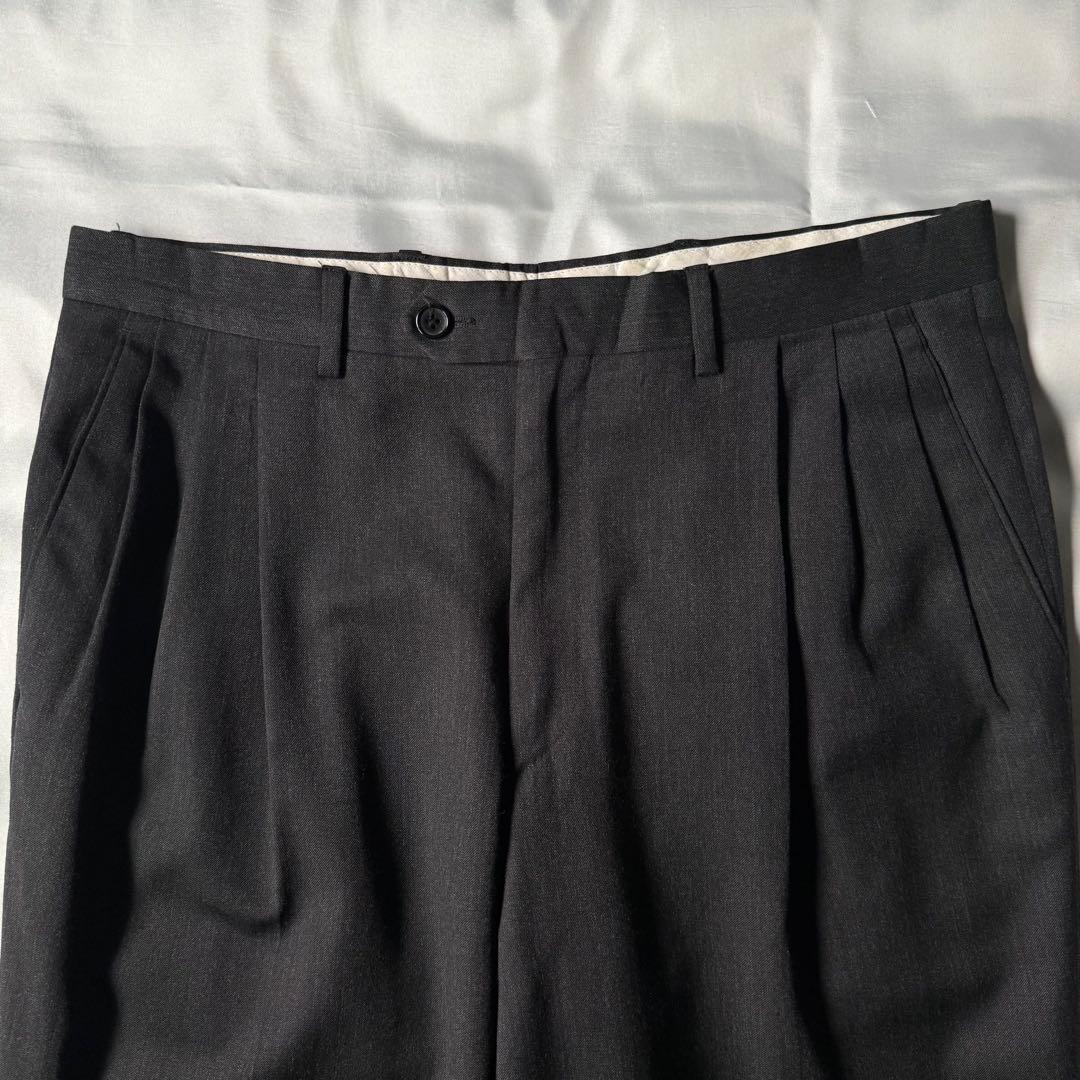 80s vintage イタリア製 スリータック ウール ワイドスラックス