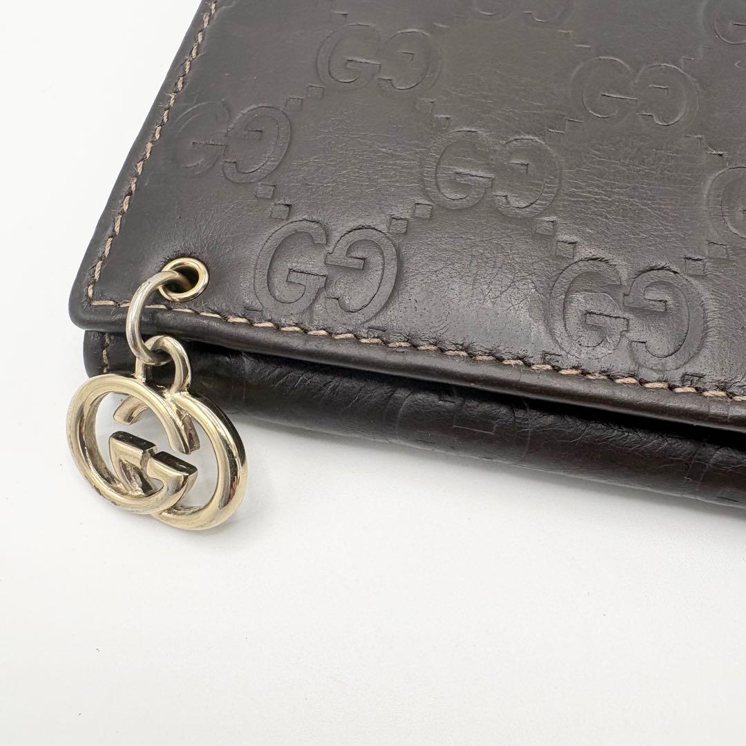 ★GUCCI シマ 長財布 ダークブラウン レザー 二つ折り財布 GGパターン