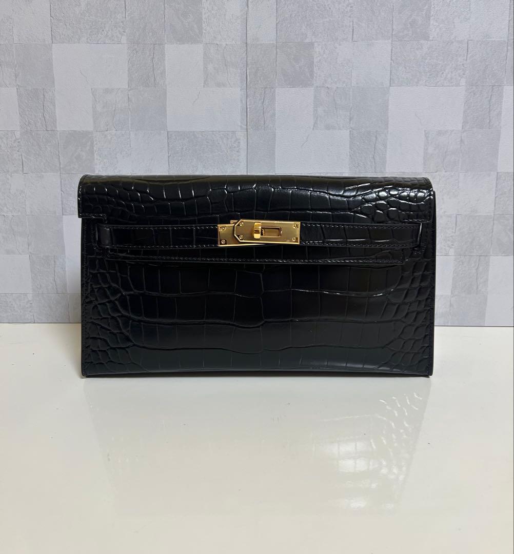 本革　クロコダイル調レザー クラッチバッグ3way