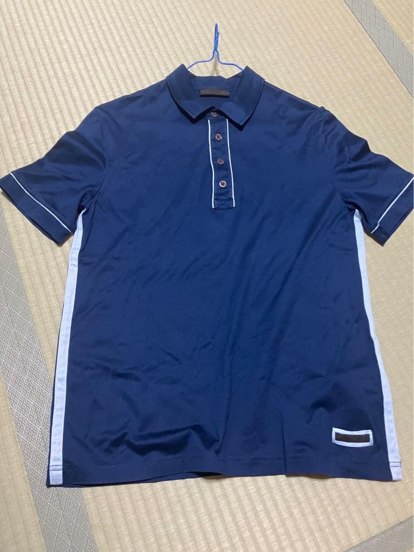 PRADA ネイビー ポロシャツ サイドライン L