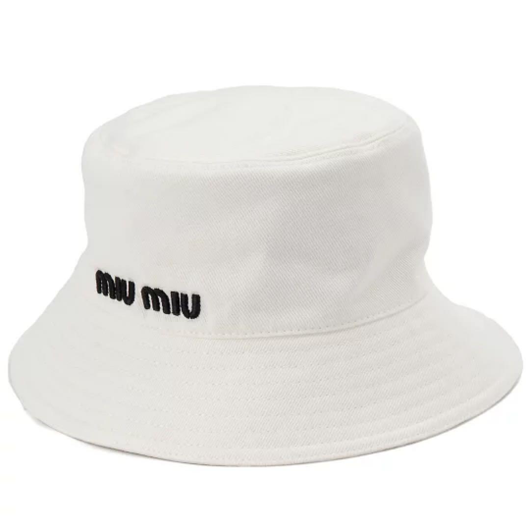 MIUMIU ミュウミュウ ロゴ 刺繍 バケットハット バケハ ホワイト 白
