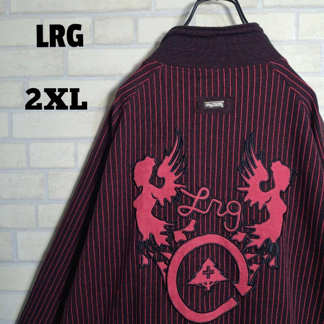 個性派古着★LRG 総刺繍 ストライプ トラックジャケット 黒×赤 2XL