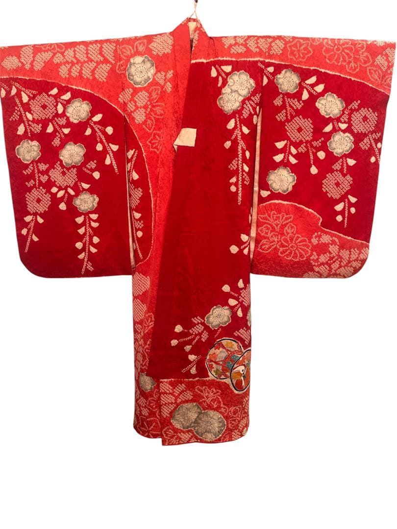 七五三 着物 7歳 女の子 正絹 本絞り 手描き友禅 古典柄 赤 祝い着