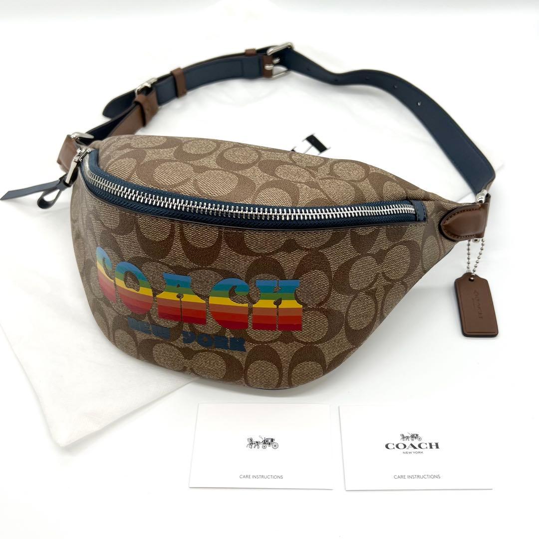 未使用級✨コーチ　ボディバッグ　ショルダー　シグネチャー　レインボー　ブラウン