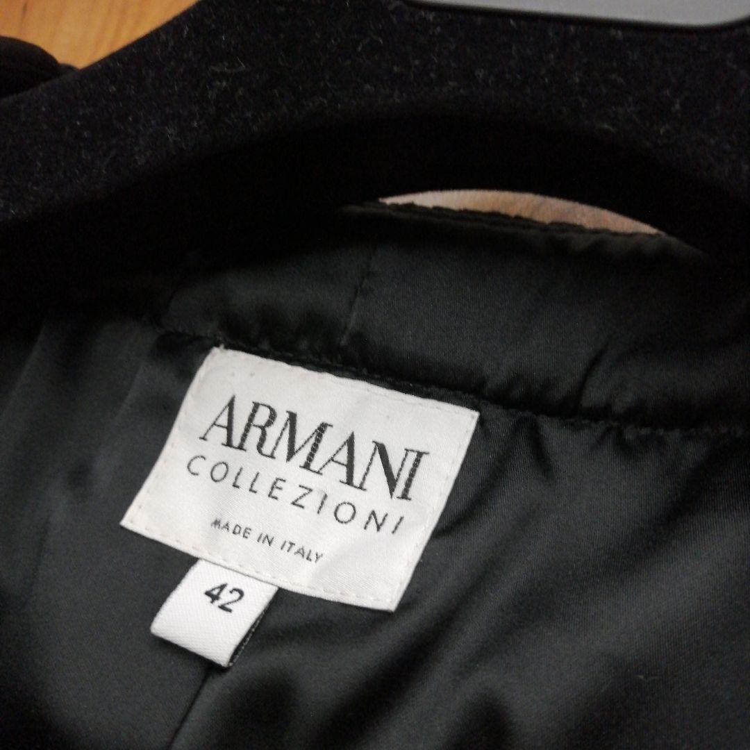 美品アルマーニコレツィオーネツィードジャケット丸襟42黒ベージュ日本M～ML