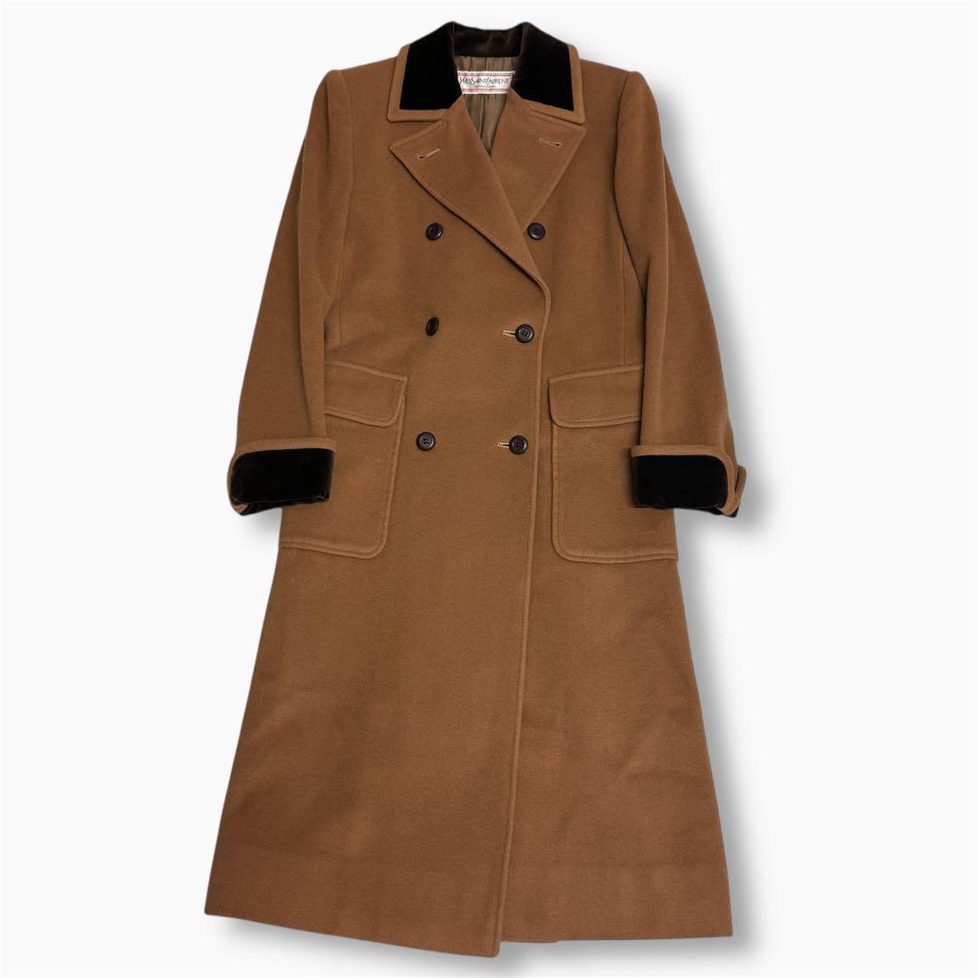 【美品】イヴサンローラン ダブルブレスト ウールコート 別珍ベロア切替