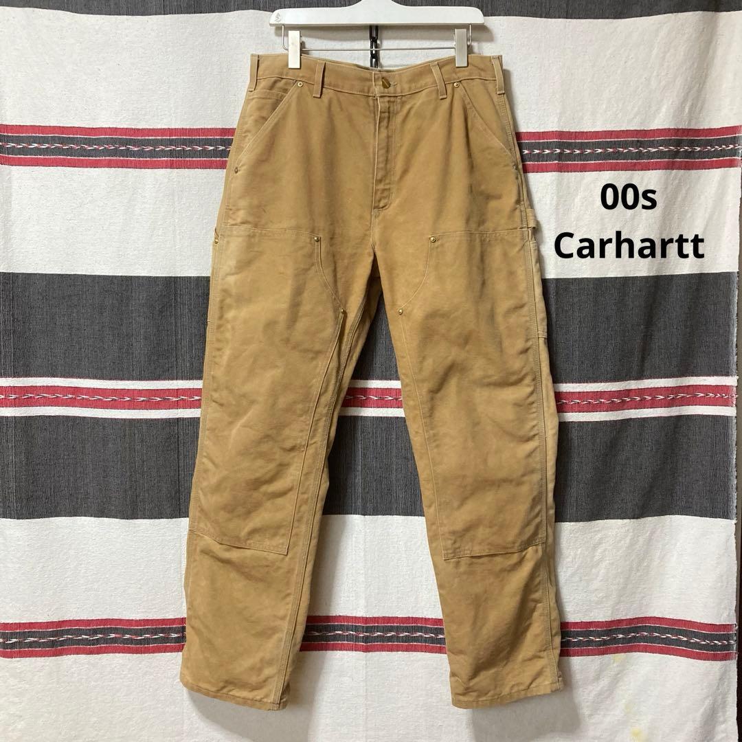 00s Carhartt ダックダブルニーパンツ カーキ W34 大人気 希少