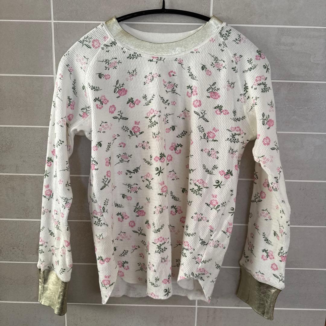 YUKI FUJISAWA サーマル　長袖　フラワープリント 箔プリント