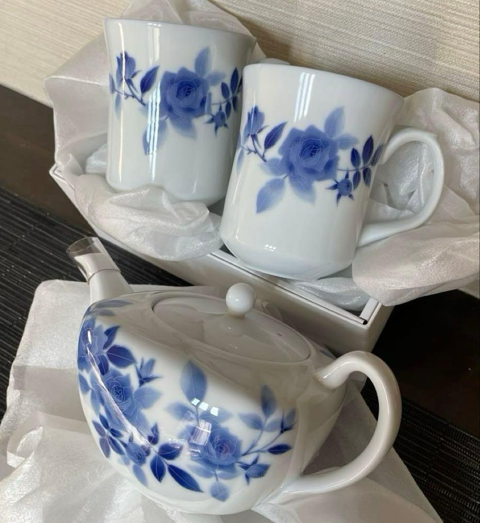 【新品】香蘭社 サムシングブルー ペア マグカップ　ティーポット