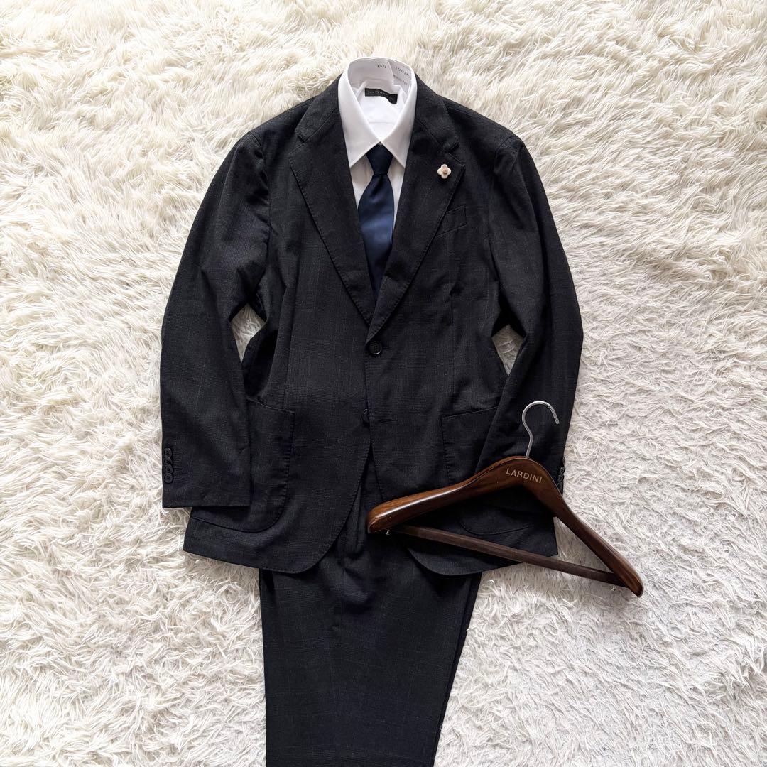 <23AW> LARDINI easy 新ロゴ ダークグレー ウールスーツ 48