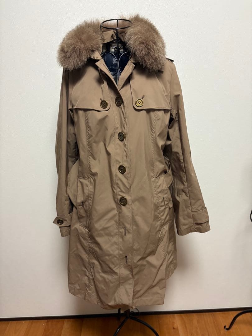 ベージュ トレンチコート リアルファー付き