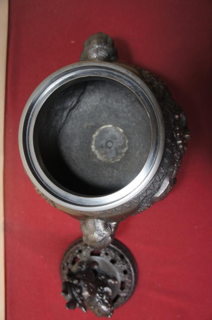 ★美品 未使用 高岡銅器 瑞峰作 新特大 花鳥 高級銅製香炉工芸作家造 送料込み