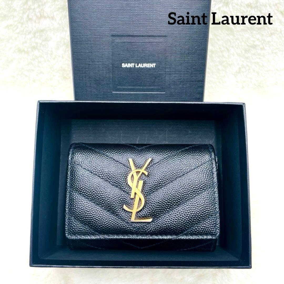 美品 サンローラン 6連 キーケース カサンドラ キャビアスキン 黒 付属品有