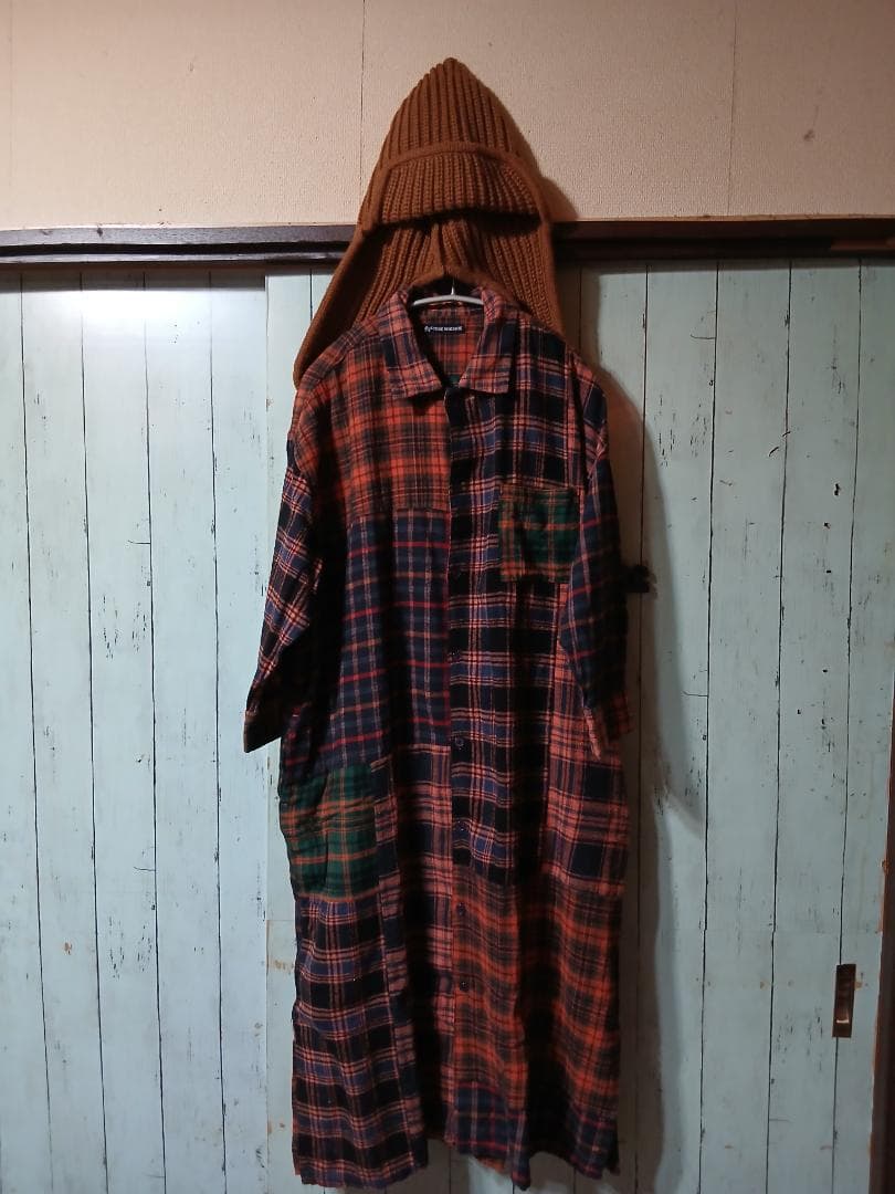 着1回　 パッチワーク　ネル　チェック　九分袖　シャツワンピ　プロフで全品見て
