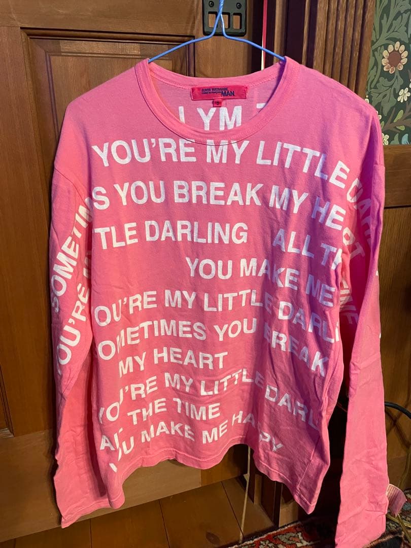 JUNYA WATANABE MAN メッセージピンク長袖カットソー