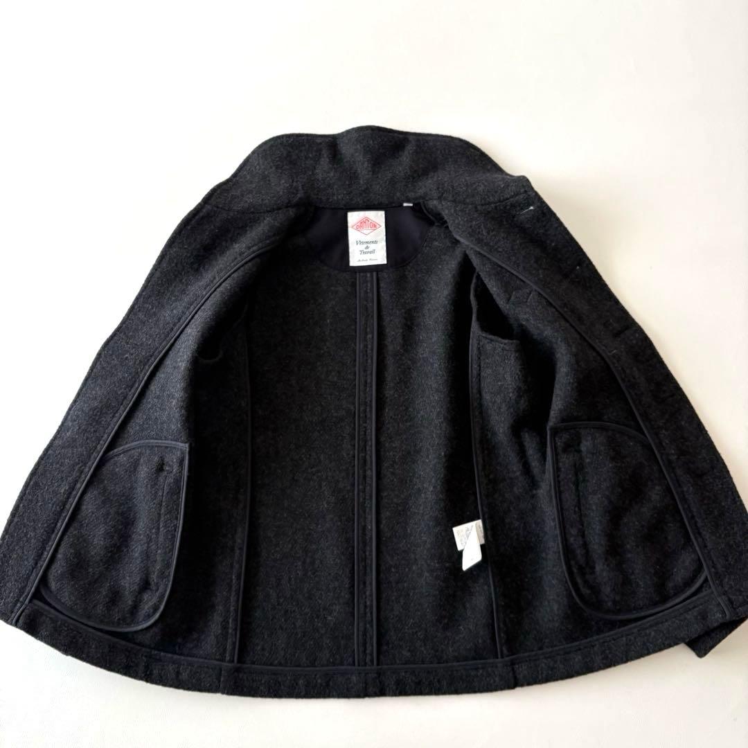 ■美品DANTONウールモッサシングルコートチャコールグレーくるみボタン丸襟38