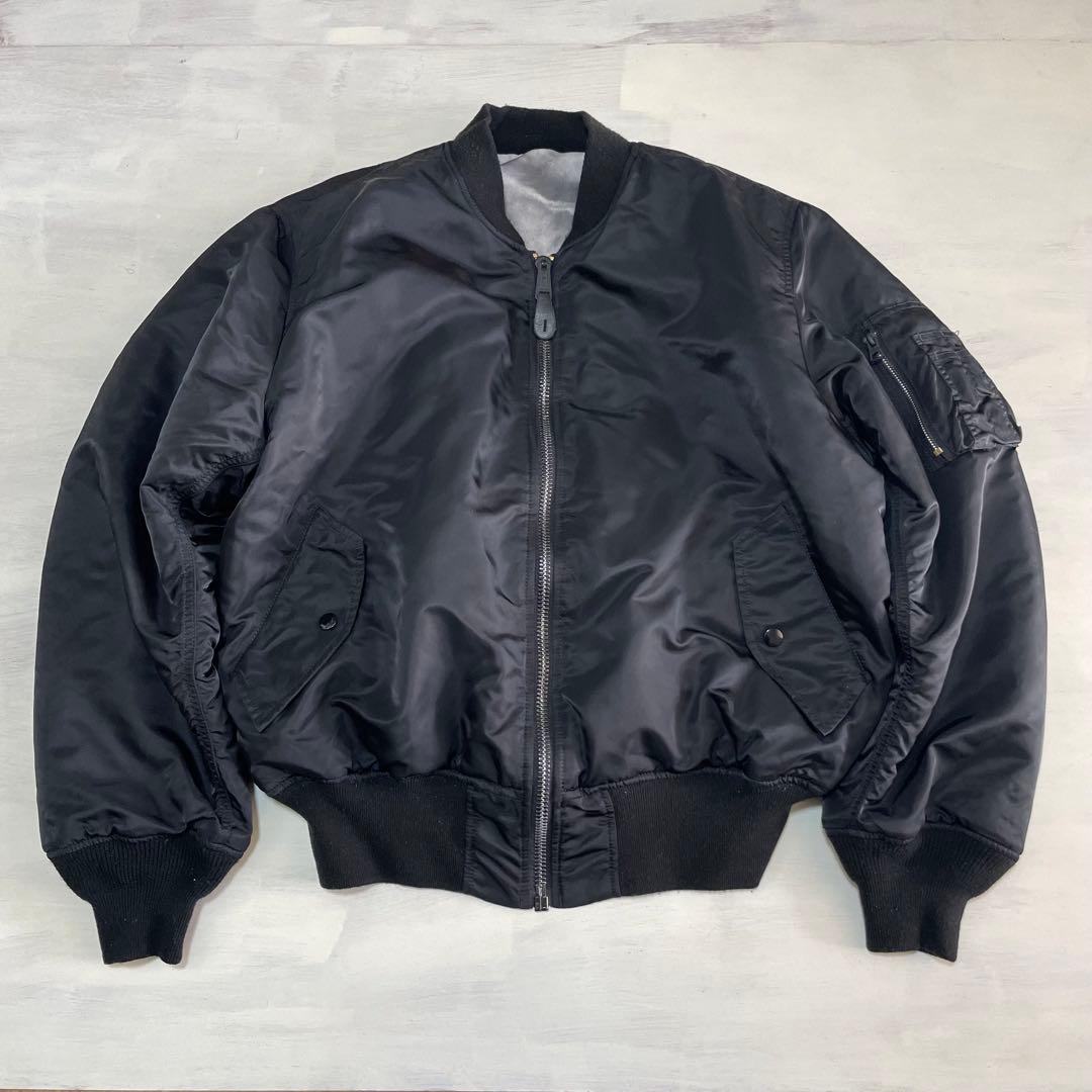 レア　ALPHA 中綿　肉厚 MA-1 ブラック　黒　air force L