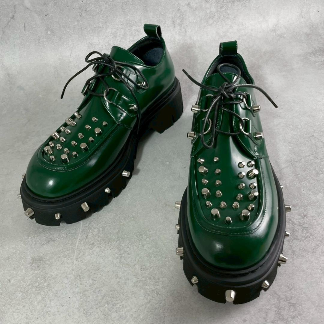 未使用　N21　スタッズ　厚底　ダービー　レザー　レースアップ　グリーン　緑