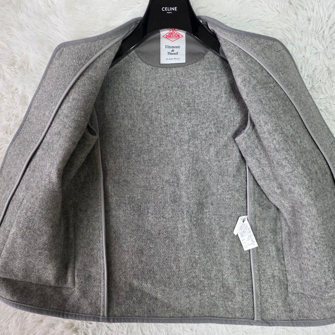 【美品】ダントン ウールモッサ ノーカラージャケット グレー系 胡桃ボタン 36