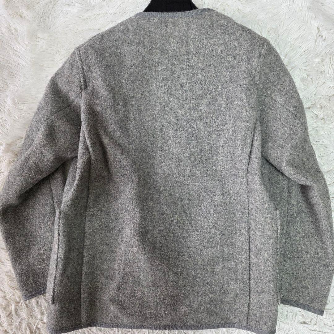 【美品】ダントン ウールモッサ ノーカラージャケット グレー系 胡桃ボタン 36