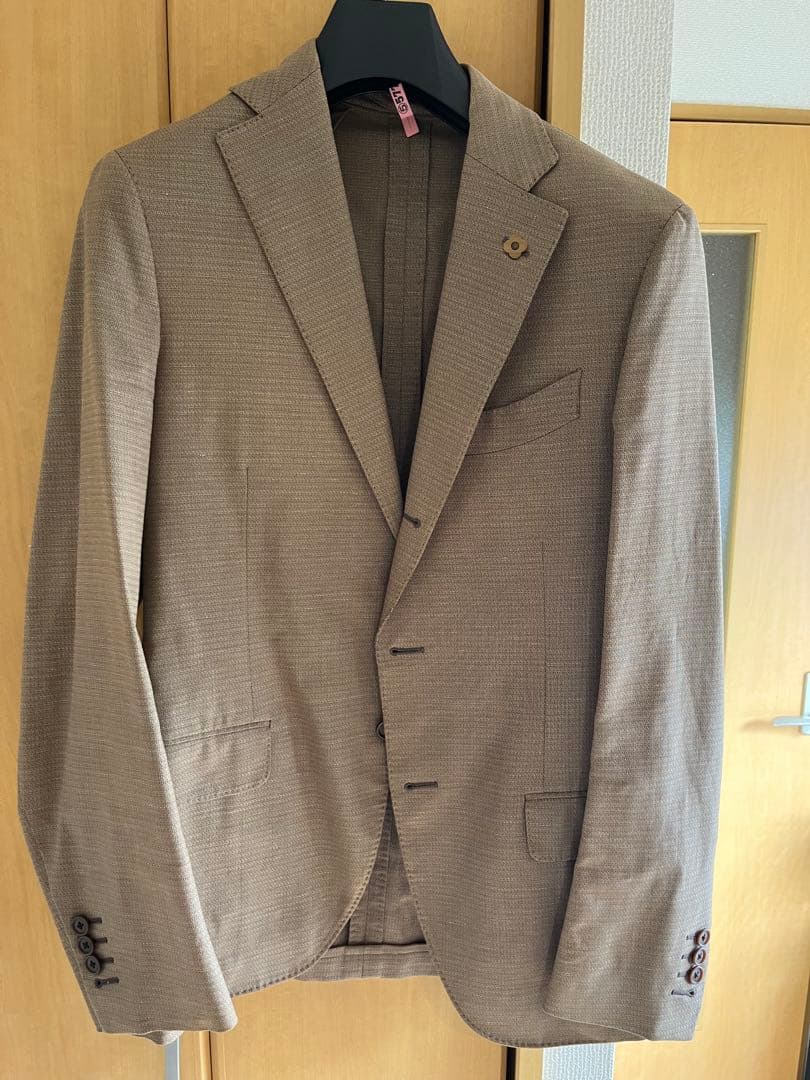 LARDINI ジャガードベージュコットンリネンスーツ