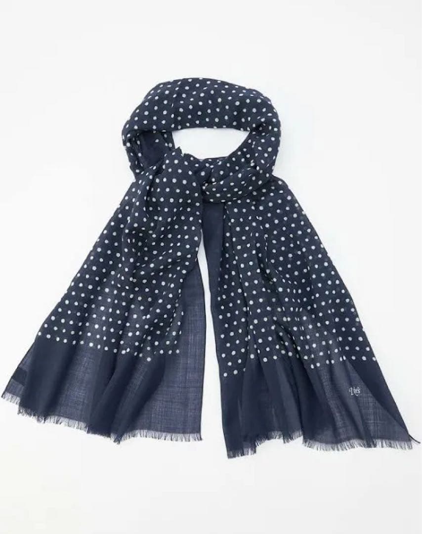 ドレイクス　ネイビー ドット柄 ストール